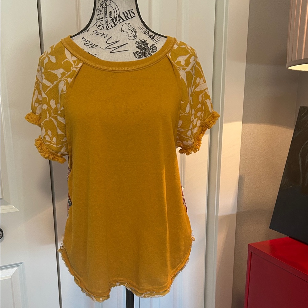 Mustard Yellow and Color Combo Mixed Media Women's Top